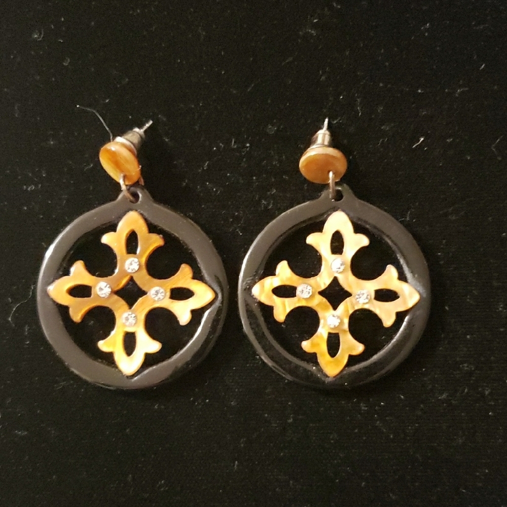 Chic Gold and Black Earrings with Crystal Accents